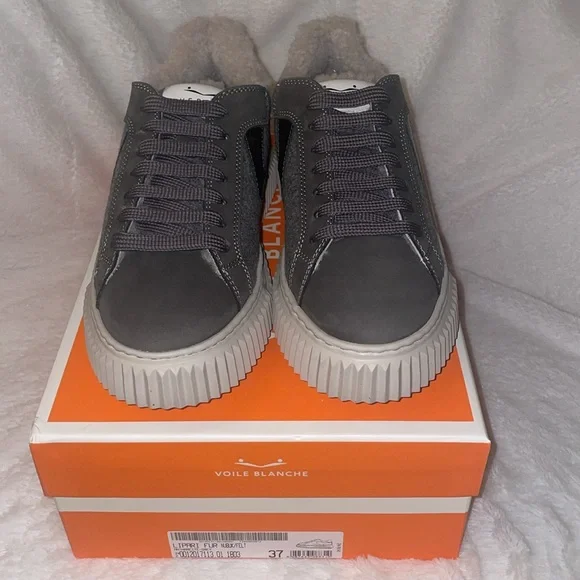 NWT VOILE BLANCHE LIPARI Charcoal Grey Fur Suede and Felt Sneakers - Picture 9 of 16